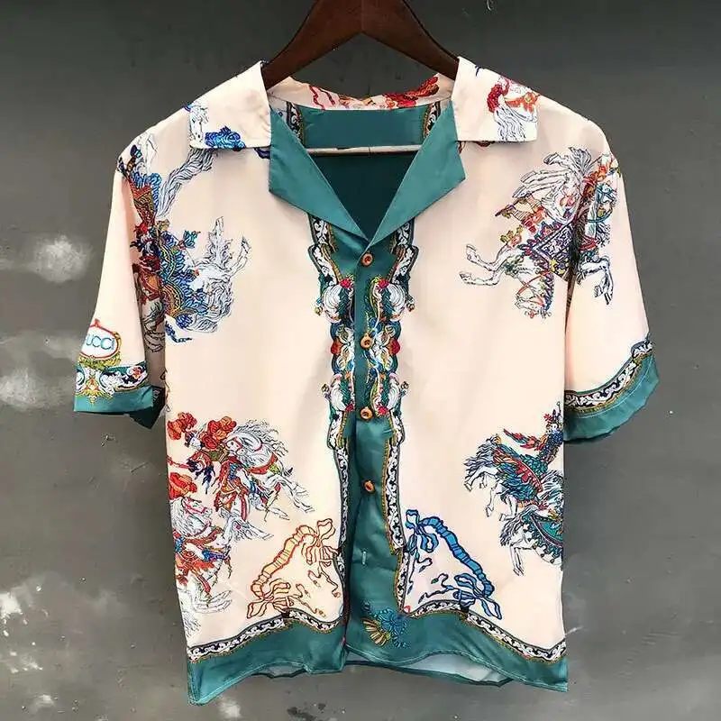 

Vintage Paneled Contrasting Animal Print Summer Men Hawaiian Shirts Streetwear Beach Shirt Hip Hop Casual Tropical Holiday Tops