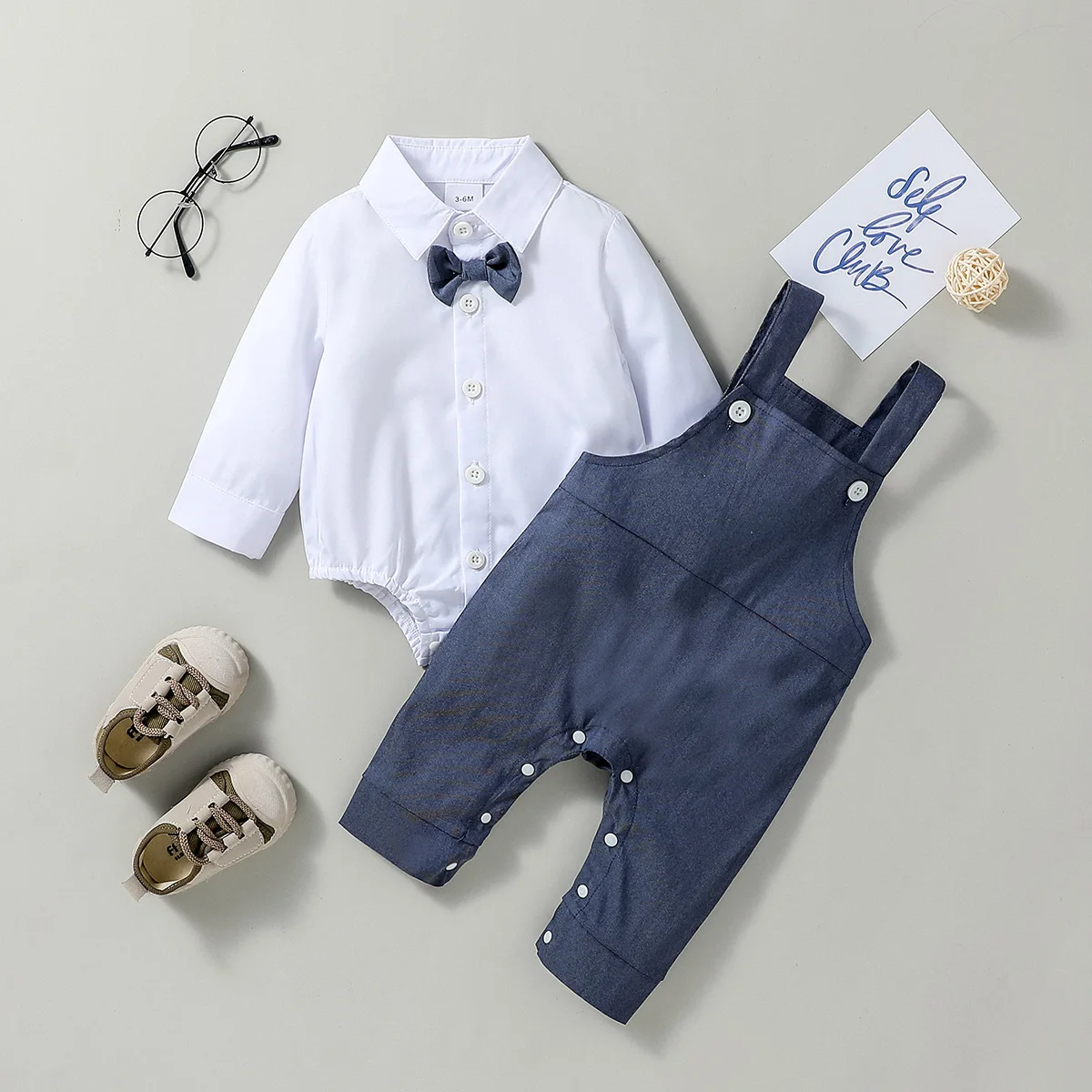 2Pcs Baby Boy Autumn Gentleman Long Sleeve Romper +Suspender Trousers Suit Clothes Set Outfits Infant