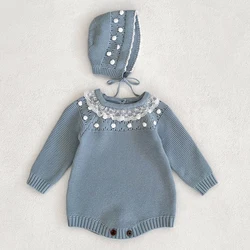 Toddler Baby Girl Romper+Hat Knitting Long Sleeve Stitching Newborn Baby Girl Jumpsuit Autumn Spring Baby Girl Clothing