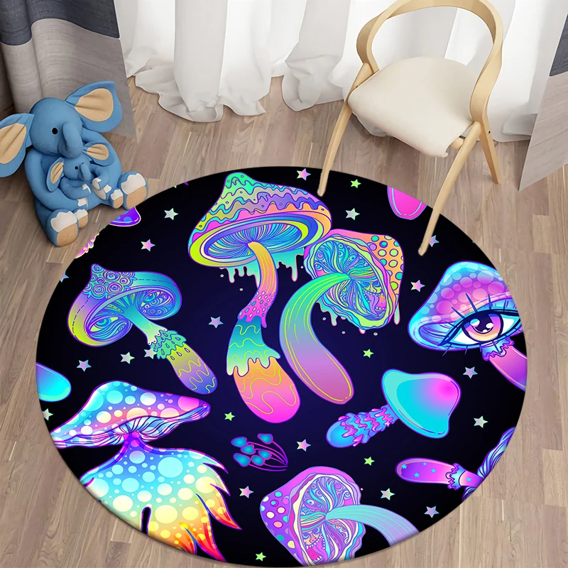 Psychedelic Mushroom Round Carpet for Living Room Area Rugs Kids Carpets Soft Anti-slip Floor Mat for Children's Bedroom Carpet