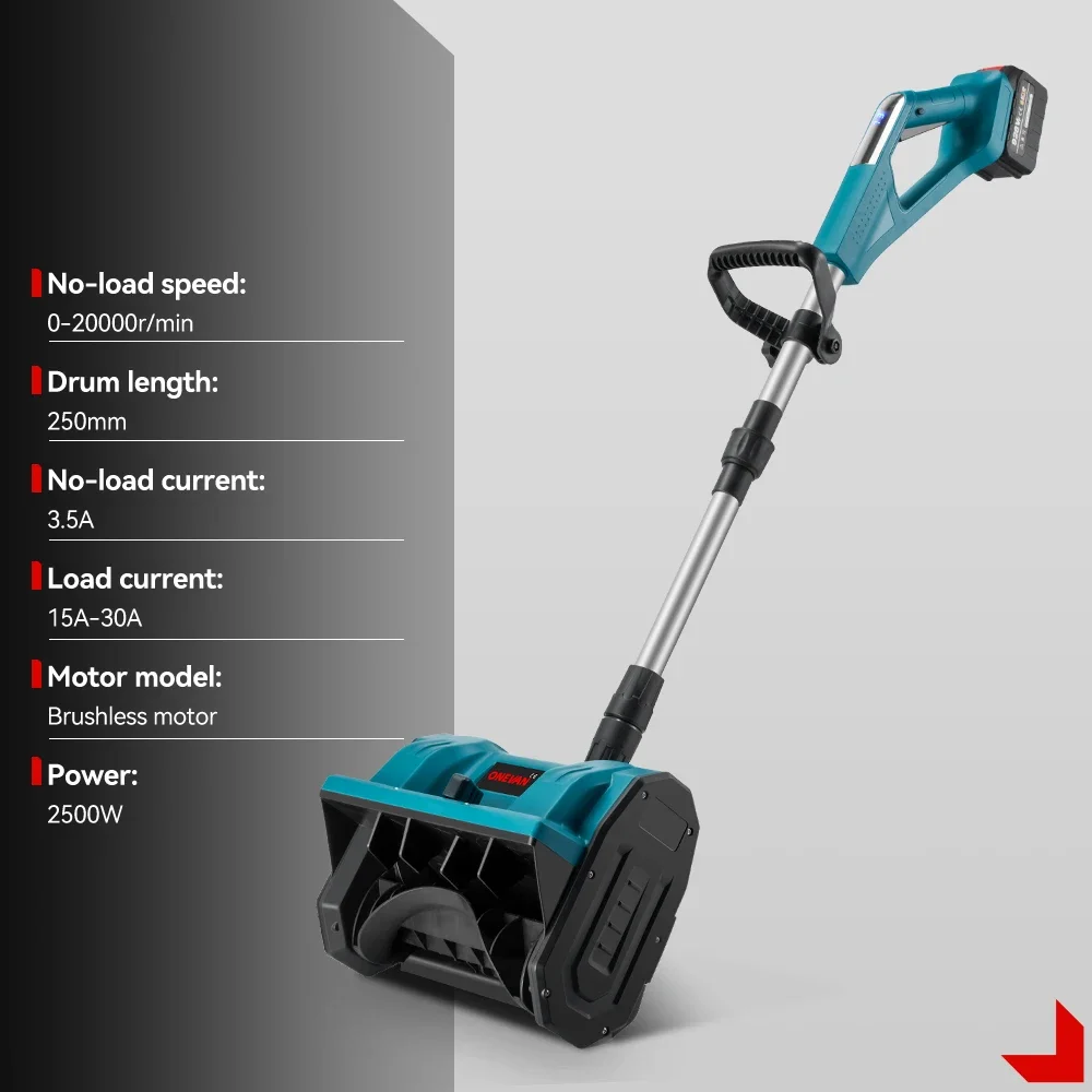 ONEVAN 2500W Brushless Electric Snowplow Foldable Cordless Snow Shovel 21V Lithium Electric Snow Sweeper For Makita Battery