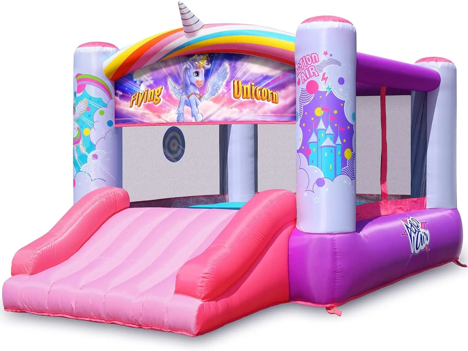 Casa de rebote, Casa de rebote inflable de princesa con soplador, Casa hinchable rosa para niñas, Castillo hinchable con tema de unicornio volador, Dur