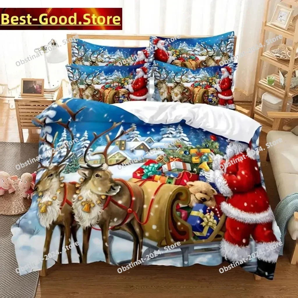

Blue Christmas Duvet Cover Set Queen Size Luxury King Full Single Double Bed 3D Quilt Case Linen Pillowcase Twin Bedding Sets