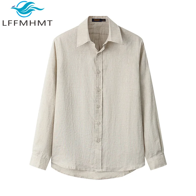 

100%Linen Good Quality Long Sleeve Men Shirt Summer Fashion Old Money Luxury Style Solid Color Simple Loose Casual Tops Clothing