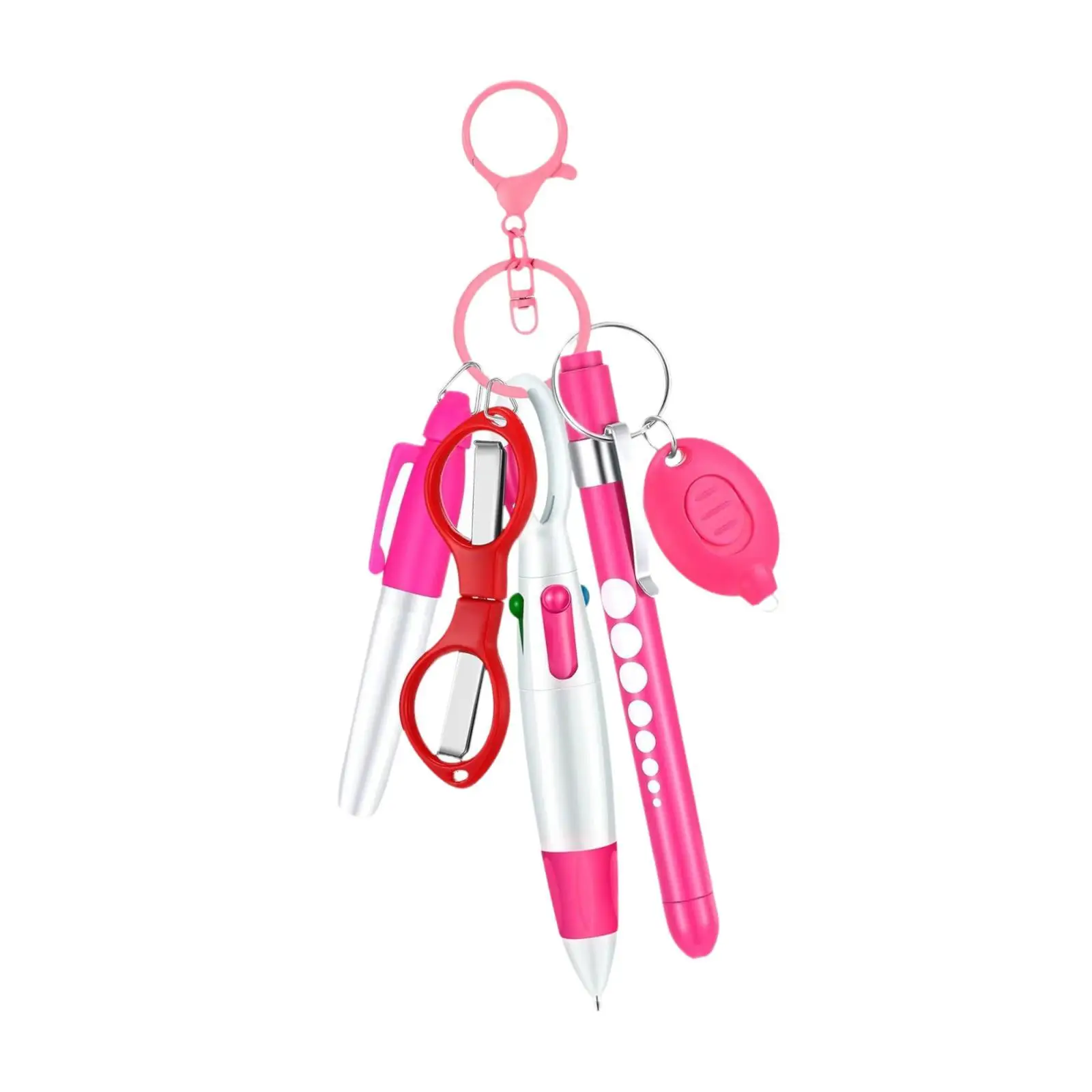 Multicolor Nurse Badge Pen Keychain Clip Set with Ballpoint Pen and LED Light for Nurses Day Gift