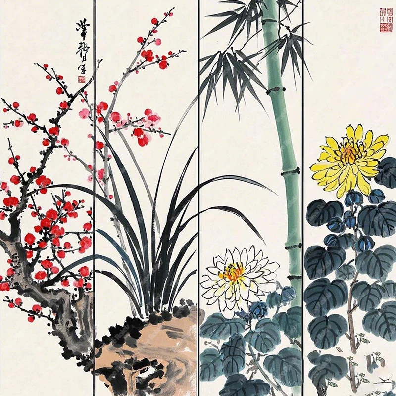 Three Ratels QHD55 Chinese ink wash plant rural scenery Wall stickers for home decoration