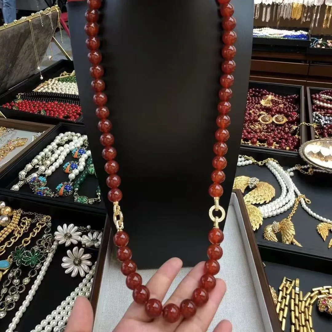 Natural agate 14mm necklace vintage high sense exquisite niche star same necklace bracelet women