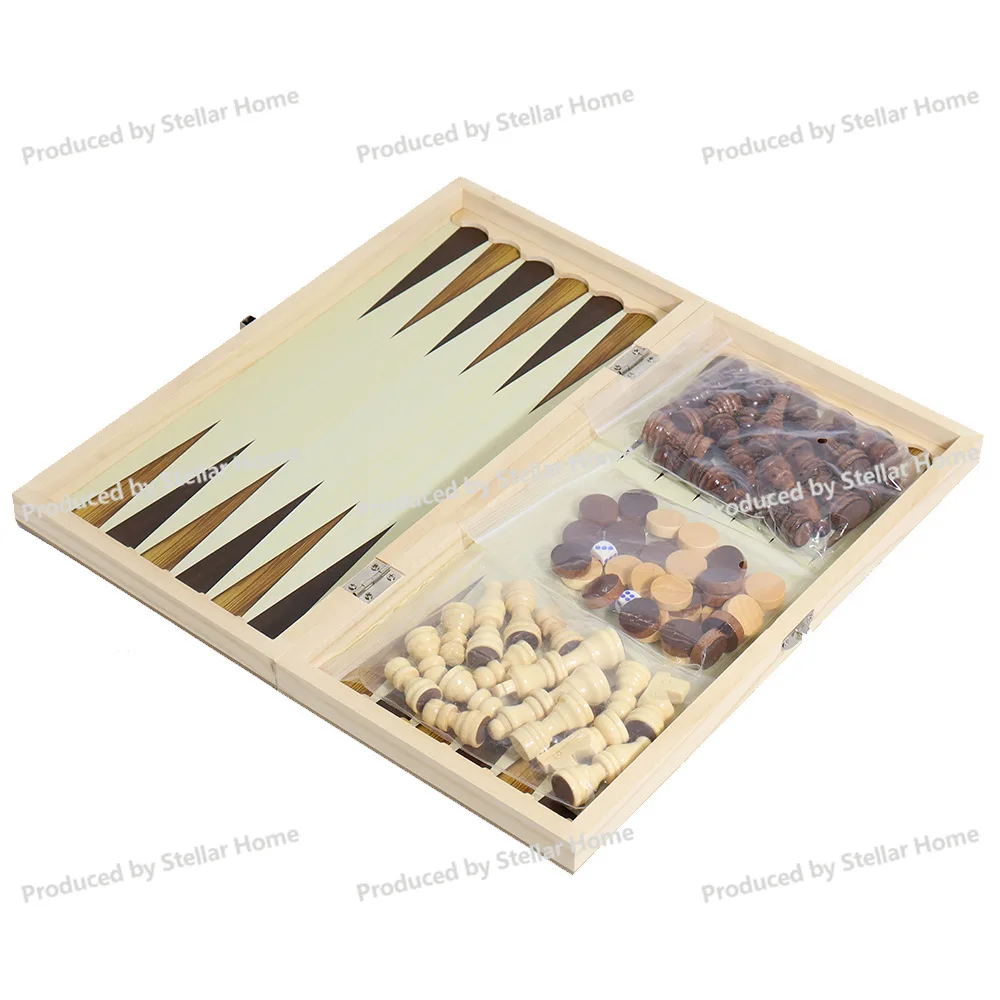Wooden Chess Three-in-one Multi-play Non-magnetic Checkers Backgammon New Chess