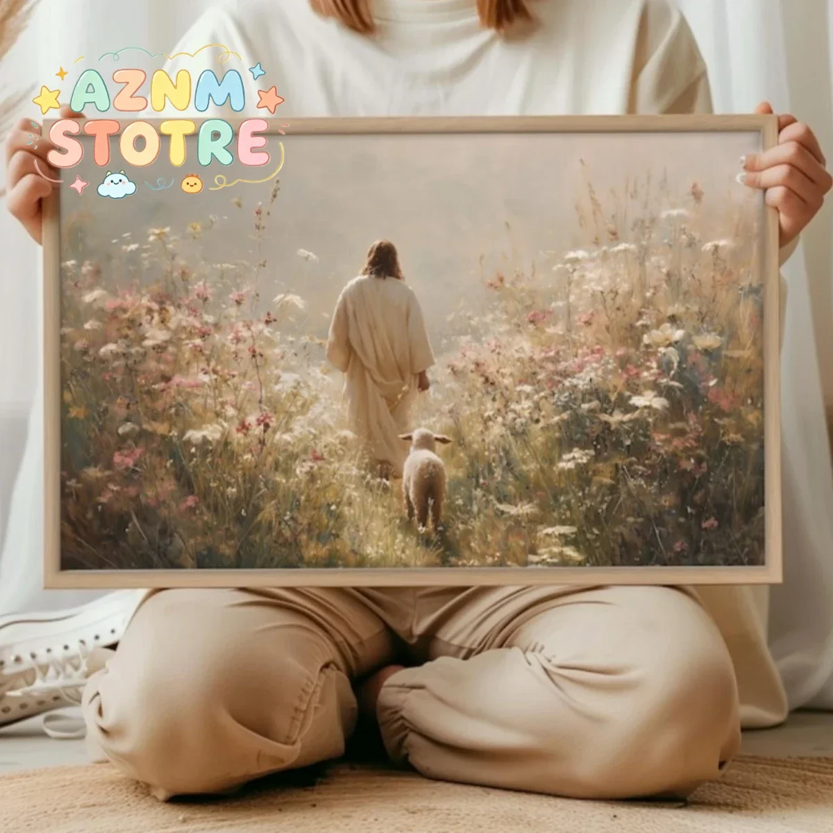 Jesus Sheep Canvas Print Poster Vintage Religion Faith Art Prints Living Room Wall Art Muslim Home Decor Poster Ramadan Gifts