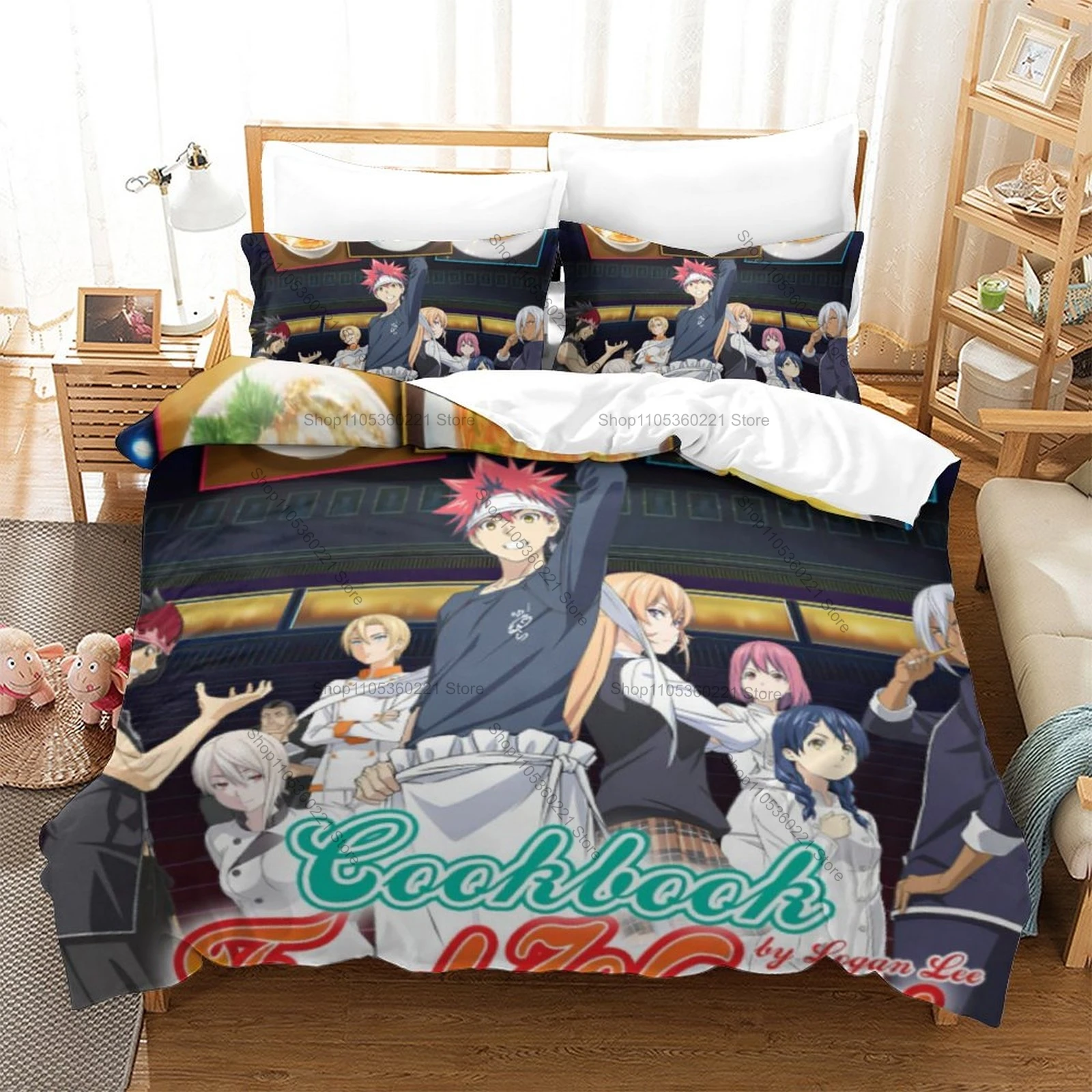 Food Wars Shokugeki no Soma Yukihira Diner Chef Characters HD Print Bedding Set Duvet Cover + 2 Pillowcases Polyester Anime Room