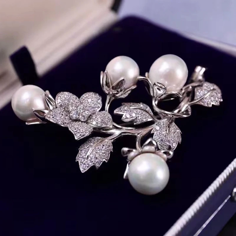 

Natural Fresh Water Pearl Baroque Pearl 925Sterling Silver With Cubin Zircon Leaf Brooch For Women Fine Jewelry Free Shipping