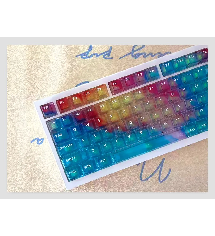 Kaizhou new personalized PBT full color fog transparent keycap gradual change adaptation 68 keys 87 keys 108 keys