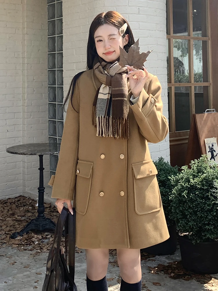 

Tokyo Annual Record JK шерстяное пальто женское осенне-зимнее новое двубортное твидовое пальто средней длины с лацканами бархатного цвета