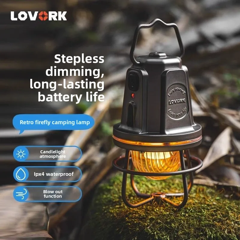 For LOVORK Firefly Retro Camping Lantern, Multifunctional Tent Light with Atmosphere Mode for Outdoor Camping