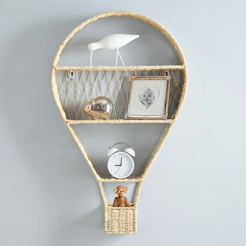 Hot Air Balloon Wall Mounted Nordic Woven Rattan Storage Basket Pure Handmade Home Decor Organizer Tidy Rack Very Strong X