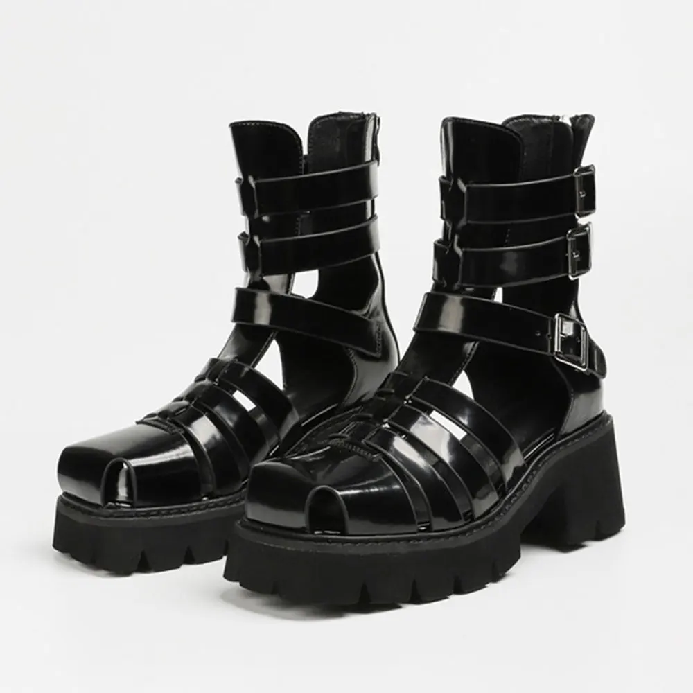 Schwarze Gladiator-Sandalen der Marke 2025 für Damen, Sommer, Freizeit, quadratischer Absatz, Plateau, große Größe 43_voghion.com