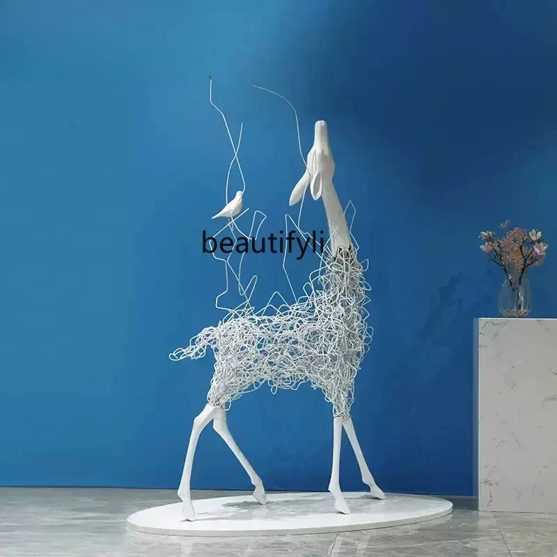 03 Iron art, deer sculpture lobby park, decorative large wire animal abstract fiberglass ornament