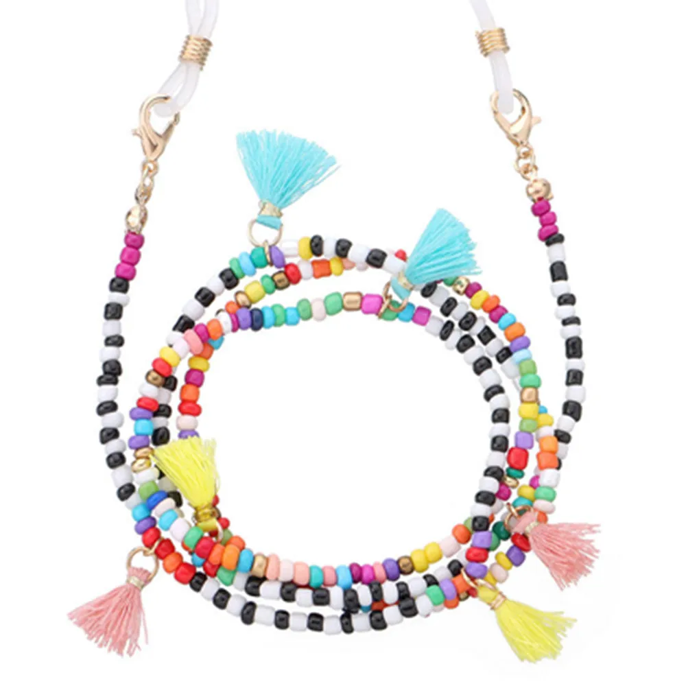 Multi-color Beaded Glasses Chain Anti-lost Lanyard Mask Strap Chain Necklace Tassel Hanging Glasses Chain Daily Jewelry Accessor