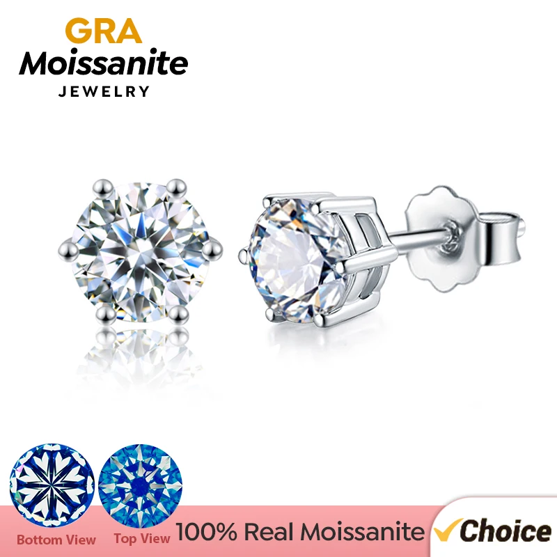GRA 0.5ct-2ct D Color Certified Moissanite Kolczyki sztyfty Lab Created Diamond 925 Sterling Silver Pozłacana biżuteria ślubna