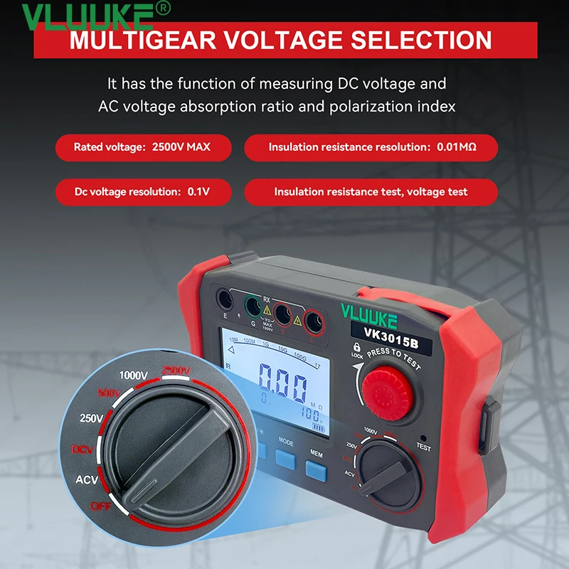 

VLUUKE 1000V/2500V Voltage Test Insulation Resistance Meter