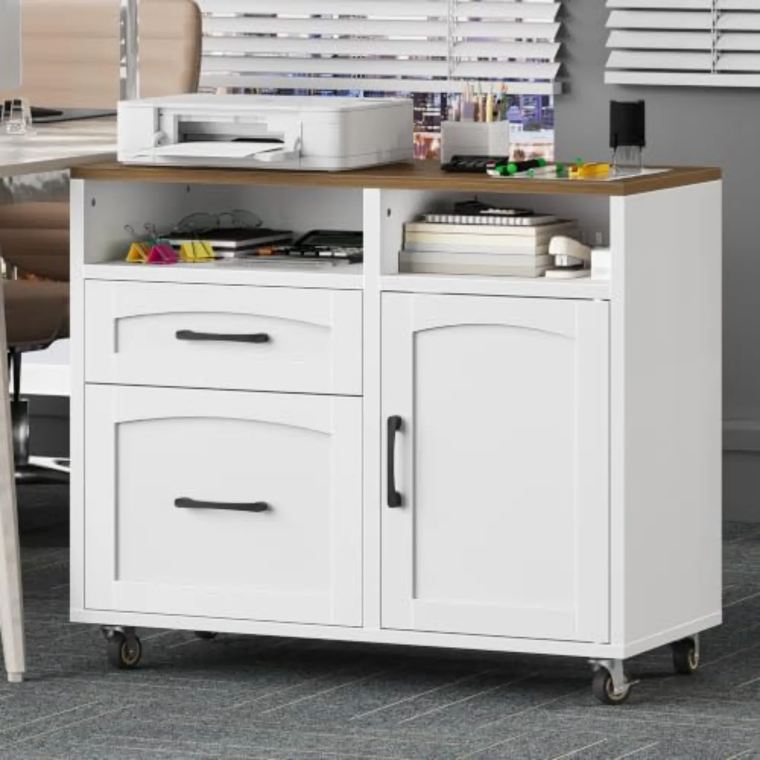 Lateral File Cabinet 2 Drawers, Filing Cabinets for Home Office | Rolling Office Storage Cabinet with Drawers, Fits