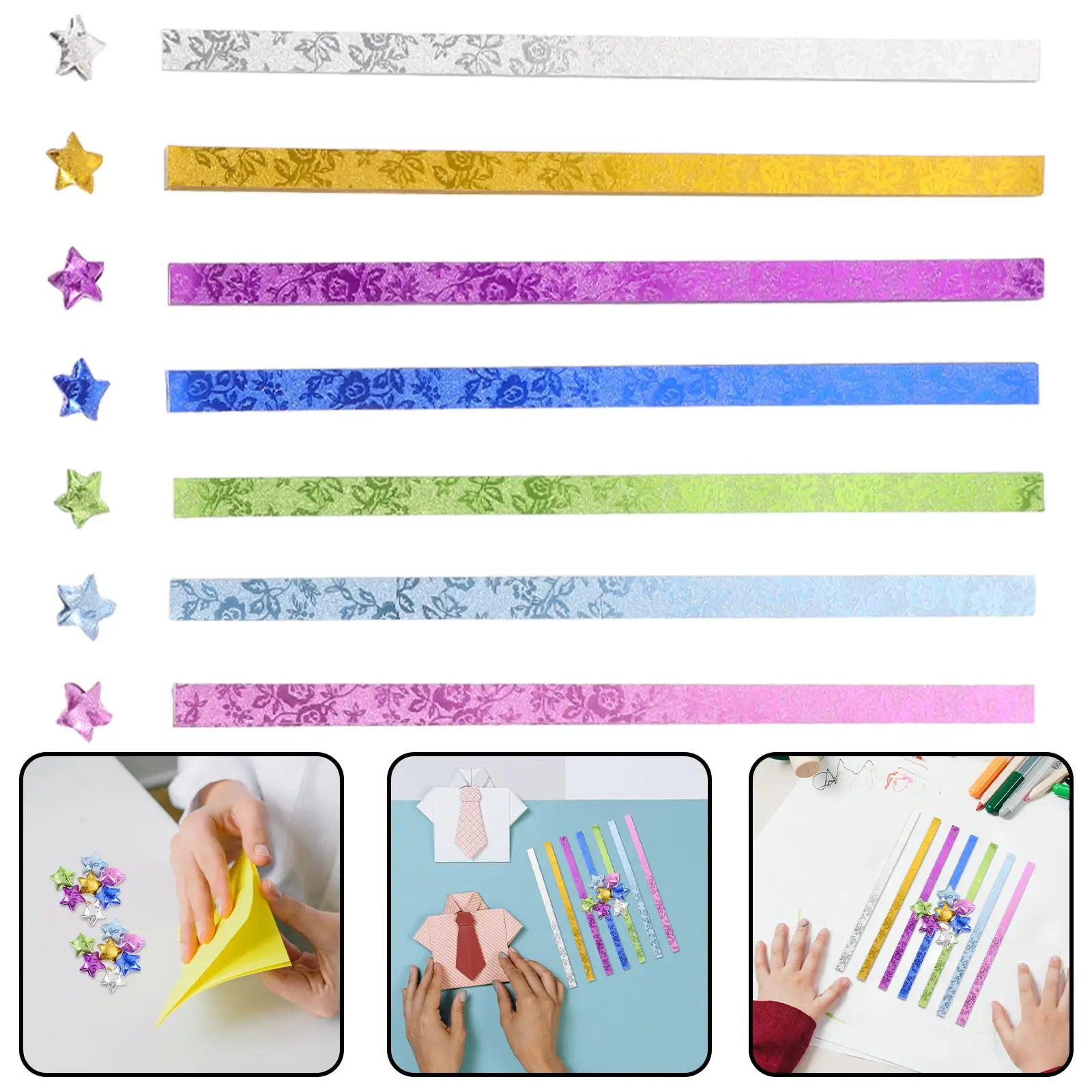 

140pcs Strips Retro DIY Craft Materials 7 Colors Bronzing Decorative Paper Stars Strips