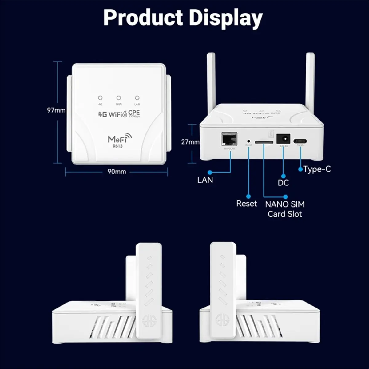 4G LTE WIFI Router 300Mbps 2.4G WIFI6 Power Signal Booster Wireless Hotspot Smoother Router with 2 External Antenna