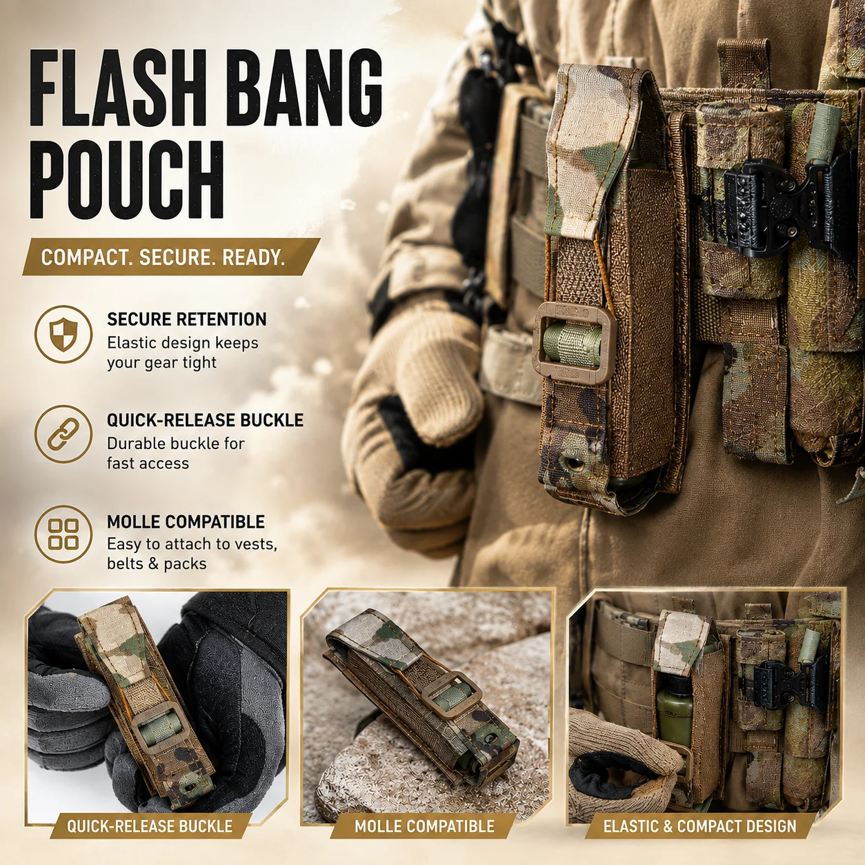 Tactical Shock Grenade Pouch Universal Grenade Bag MOLLE Elastic Tab Pack Fixed Utility Holder for Training Gear Accessories Kit