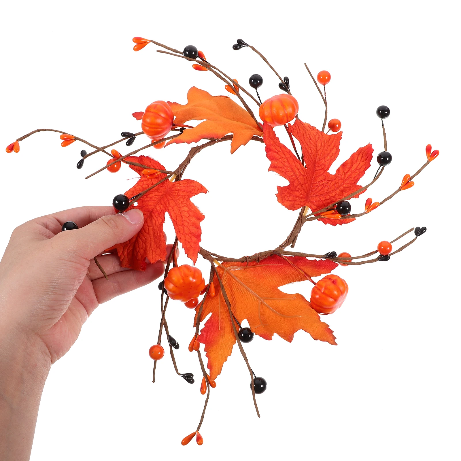 

Artificial Garland Fall Table Grape Halloween Wreath Candles Holder Eucalyptus Leaf Silk Cloth Autumn Candlestick Decor