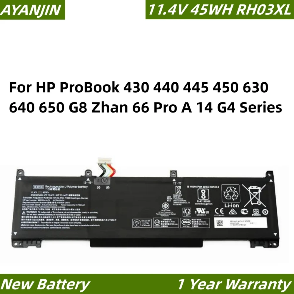 

RH03XL Laptop Battery For HP ProBook 430 440 450 630 640 G8 Series HSTNN-DB0B UB7X IB9P IB9Q OB1T M01524-2B1 45Wh/3947mAh