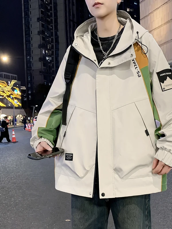 

Casual Men's Workwear Jaet Spring Autumn Loose Fit Hooded Top Youthful Sle Polyester Fiber Long Sve Zipper Closure Coat