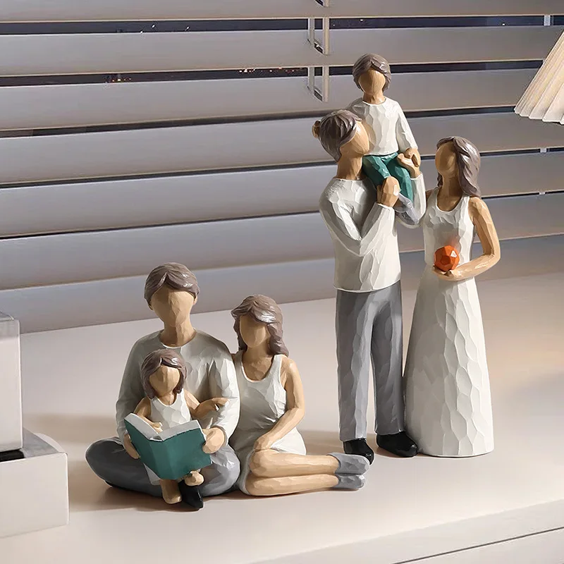 ديكورات تمثال عائلة سعيدة ومحبة، هدايا للأب أو الأم، مشغولات شخصيات الراتنج المزخرفة للمنزل #3