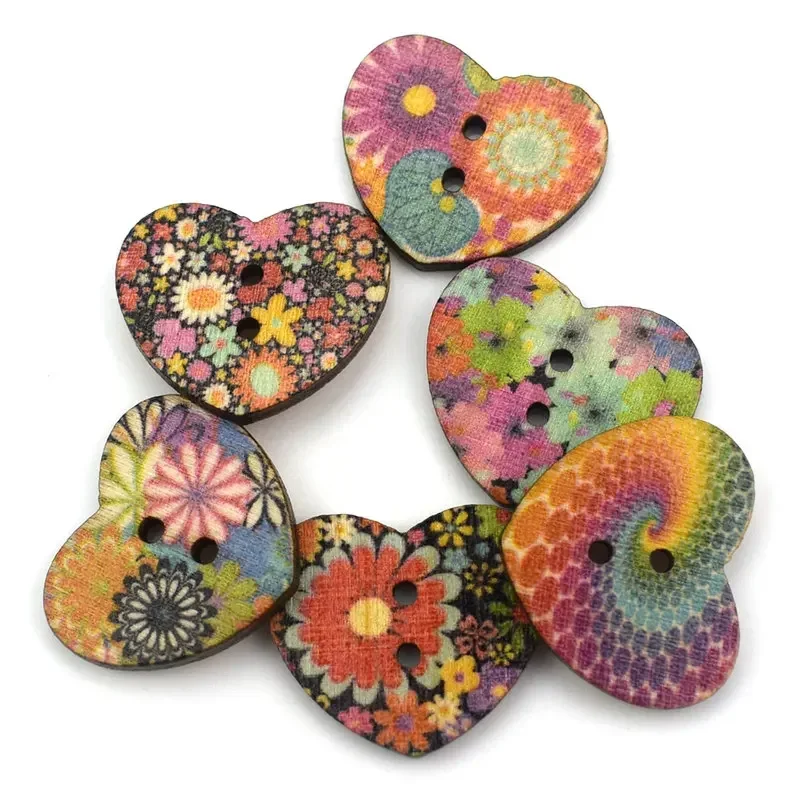 50PCS 25MM Wooden Button Heart Shape 2-Hole Wood Buttons Garment Accessories Sewing DIY for Baby Clothing Button Bag