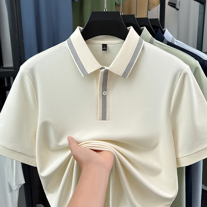 2026 New Arrival Trendy Polo Shirt Men Summer Classic Solid Business Tops Short Sleeve Cotton T-shirt Male Casual Clothes