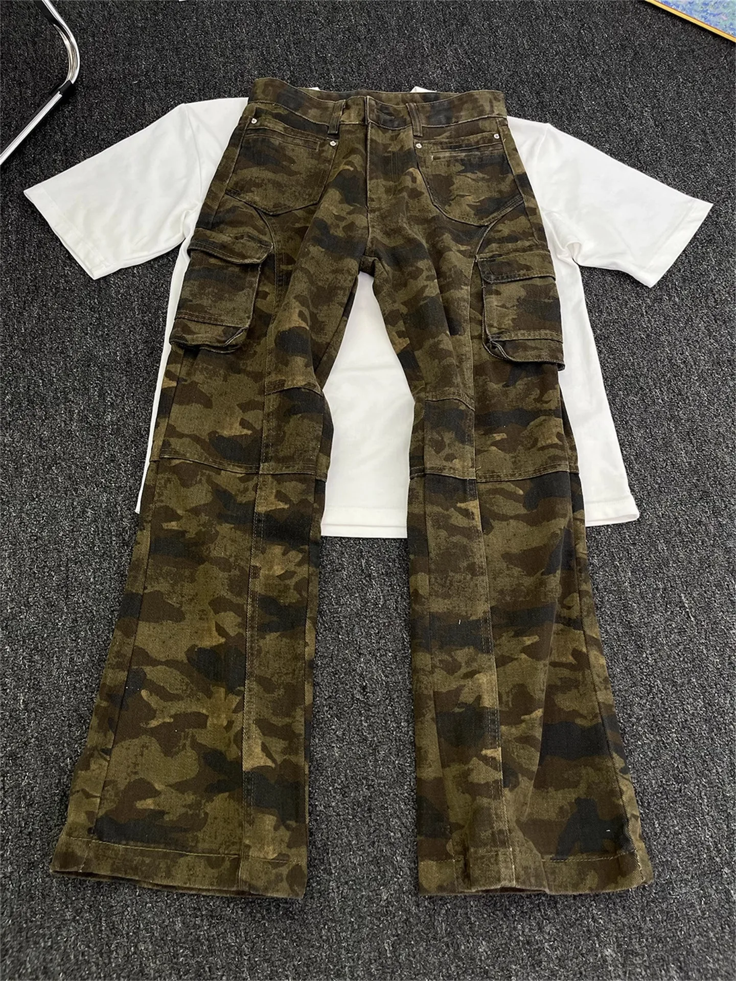 

Камуфляжные рабочие брюки Cleanfit, мужские летние узкие прямые джинсы в американском стиле ретро, джинсовые расклешенные брюки с высокой талией