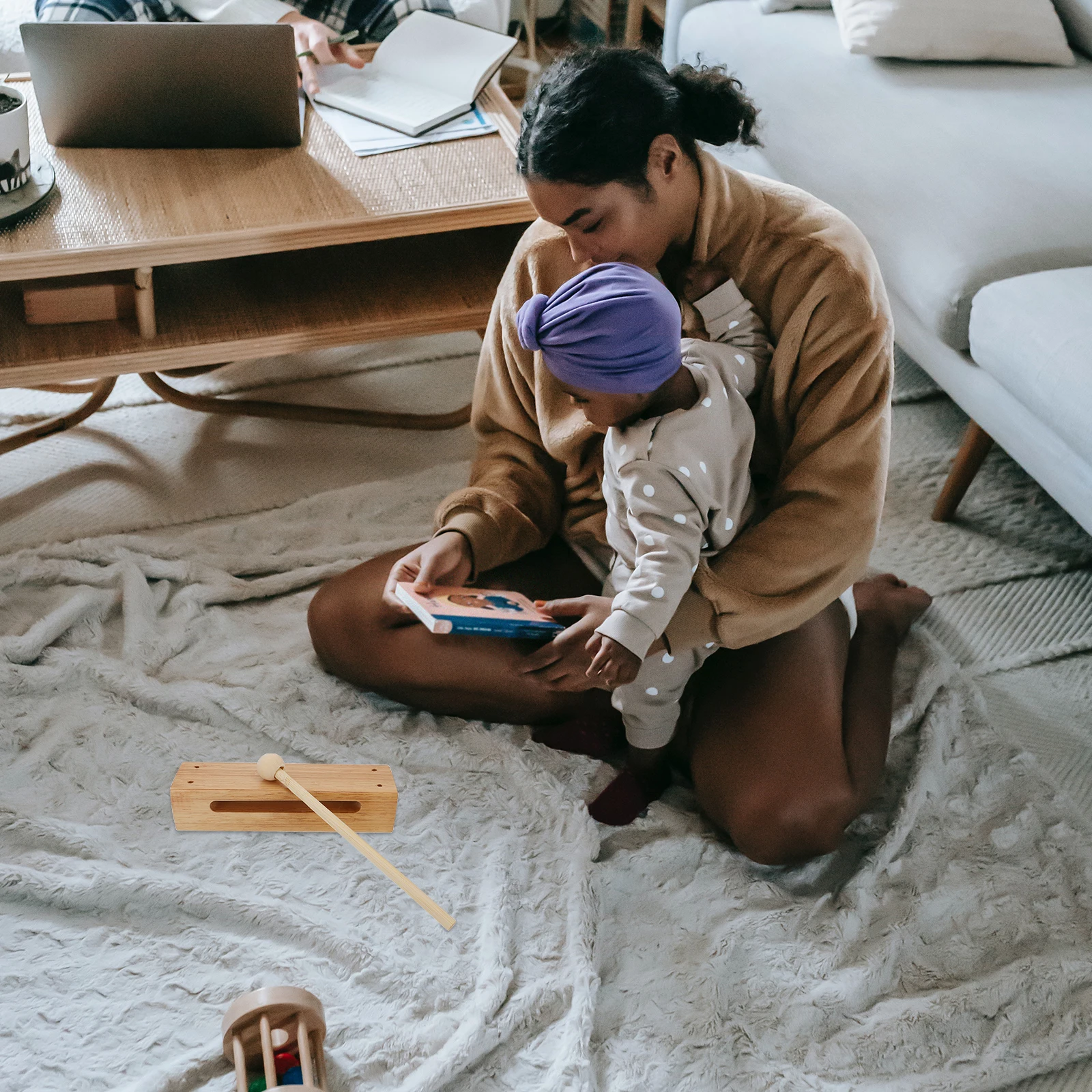 

1pc Wooden Music Rhythm Block Kids Educational Percussion Instruments Durable Wood Block Safe Lightweight Portable Children'S