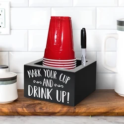 Flatware Organizer, Black Wooden Party Cup Holder, Festive Drink  Box With mark Your Cup And Drink Up! Slogan, Fit For 10oz, 1