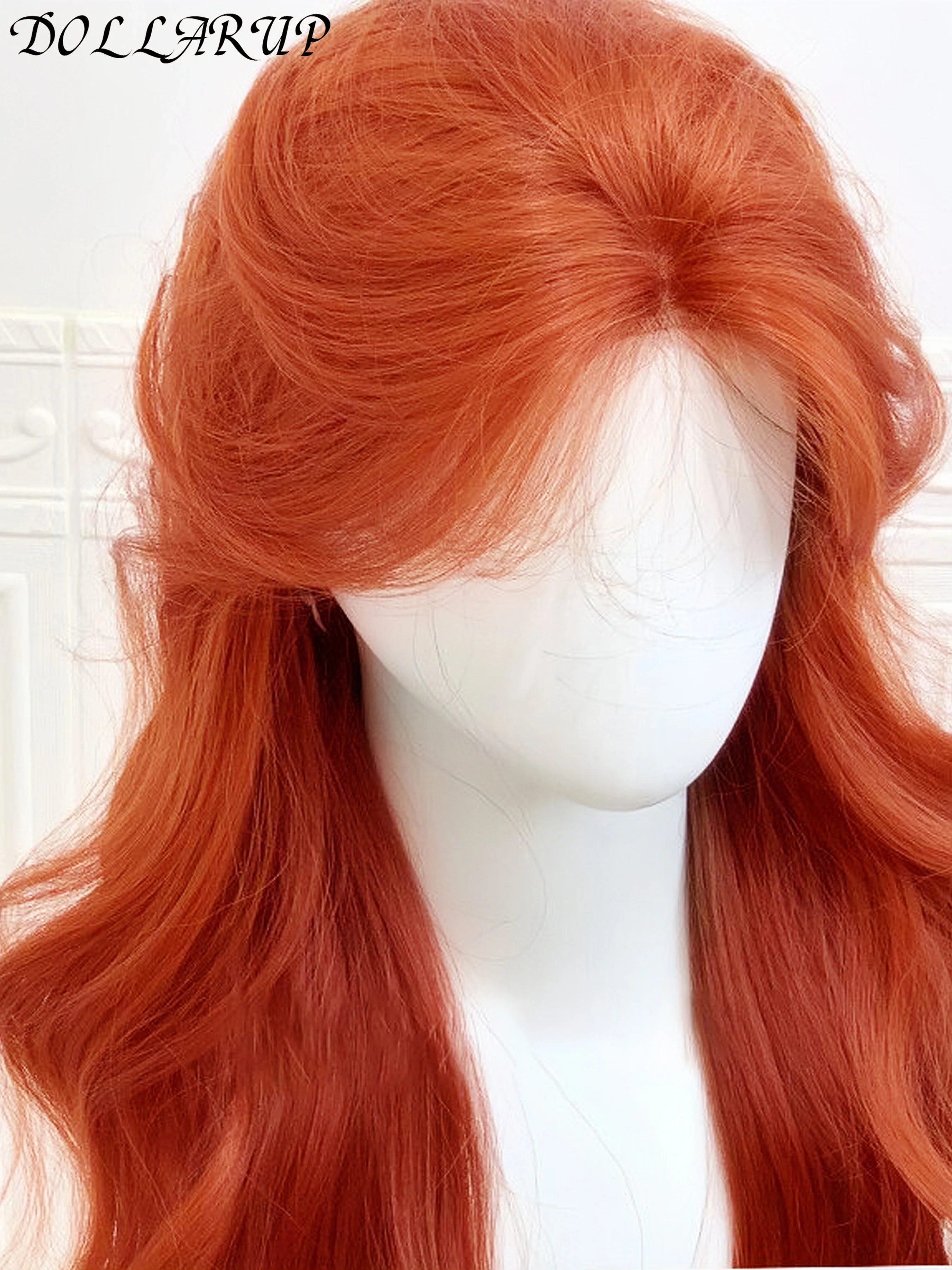 JKL Red Copper Ginger Long Straight Synthetic Lace Front Wigs for Women Natural Wave Wigs with Bangs Cosplay Heat Resistant