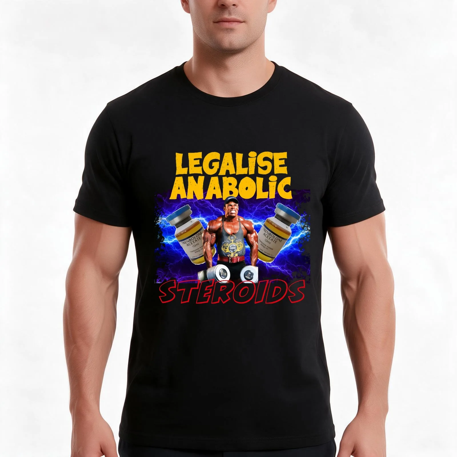 Legalise Anabolic Steroids (1) T-Shirt, Summer Casual Cotton Tee, Oversized Streetwear Tops, Vintage Graphic Print, 100% Cotton