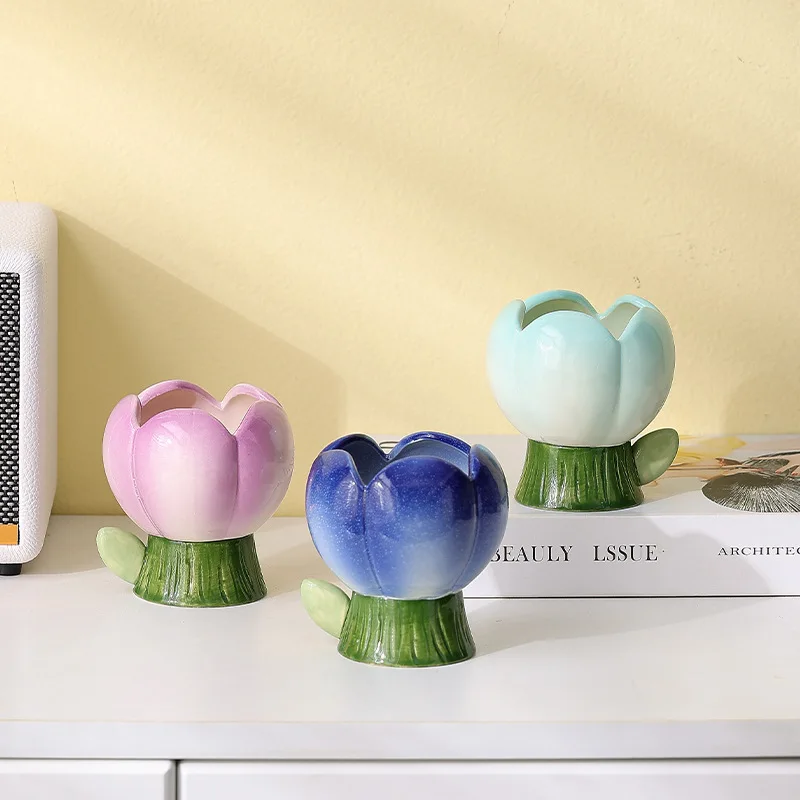 

High Color Value Lily Flower Ceramic Cup Aromatherapy Candle Candle Holder Wax Filling Cup Holiday Gift 8cm Caliber Storage Jar