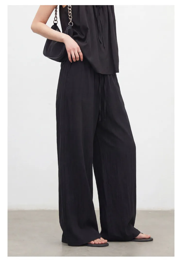 CHIC VEN New Women Pants Solid Loose Casual Wide Leg Pant Elastic Waist Female Thin Trousers Pleated Spring Summer 2026
