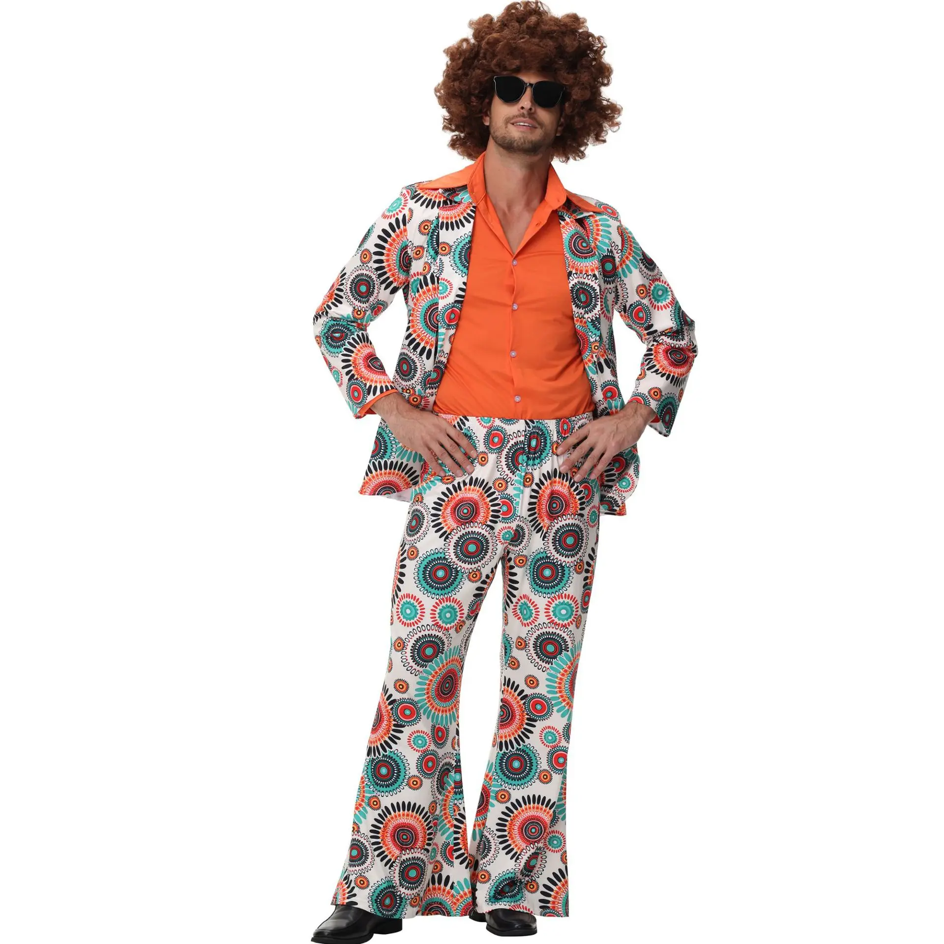 

Размер M-XL, дискотека, костюмы для косплея для пар, мужские тематические костюмы 1970-х годов, ретро карнавальный костюм на Хэллоуин