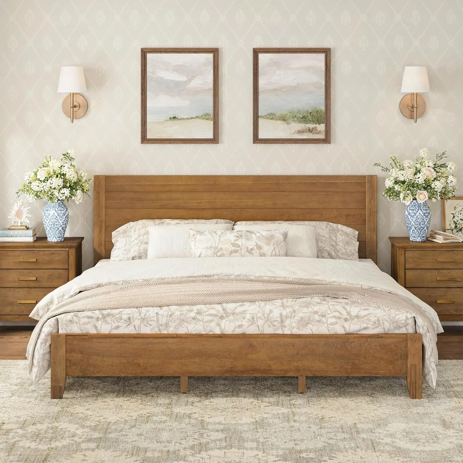 Wood Platform Bed Frame King Size with Headboard, Camas King, Acacia Wood, No Box Spring Needed, Easy Assembly,, Customized