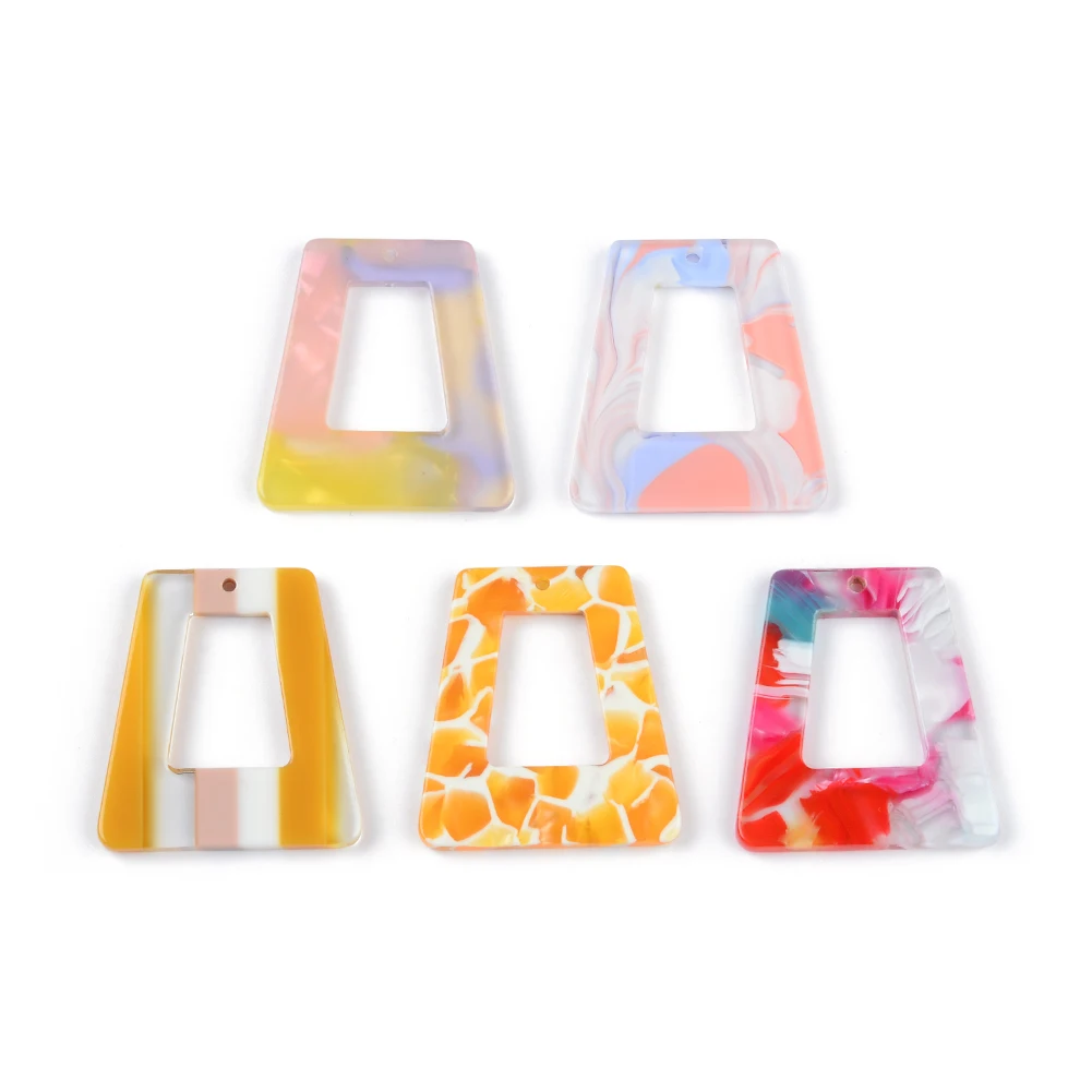 6pcs/lots Colorful Hollow Out Trapezoid Acrylic Pendants Jewelry Accessories Handmades Fashion For DIY Earrings Component