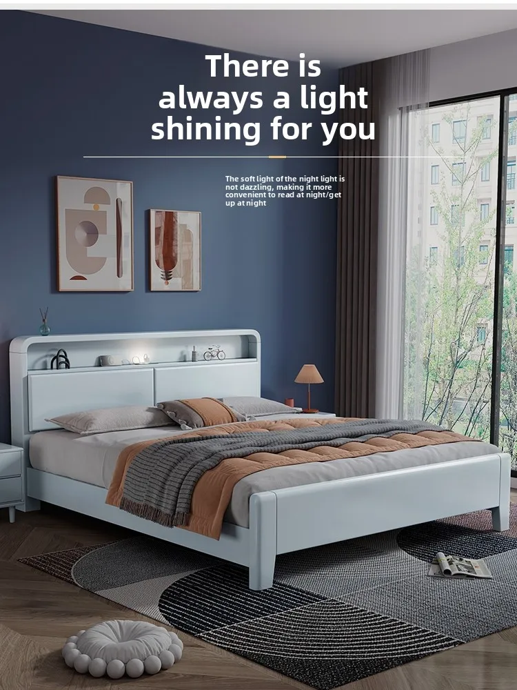 

Nordic Solid Wood Bed, Soft Master Bedroom Double Bed, Modern Simple Small Apartment