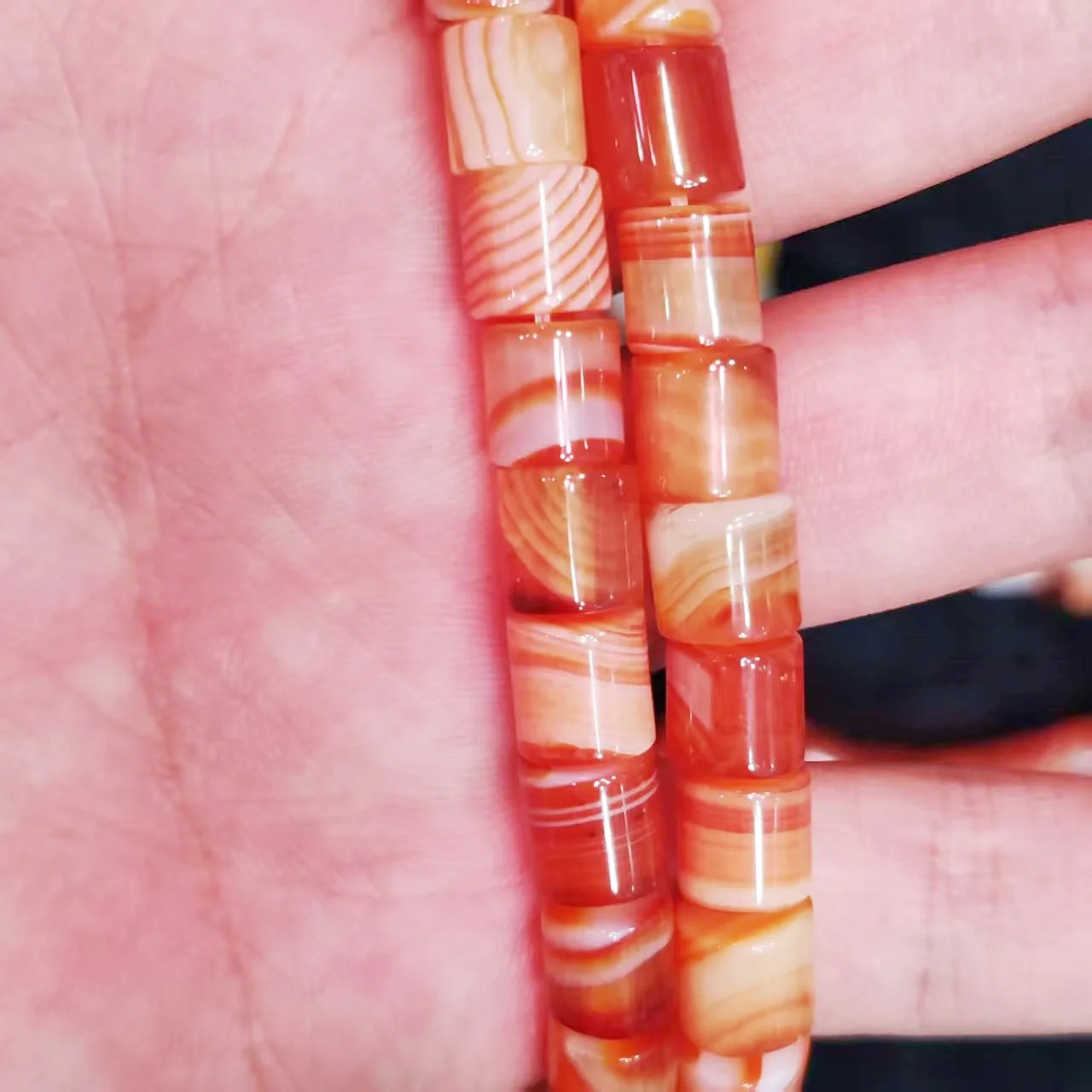 48 pièces naturel enveloppé agate couleur saumon 8*8mm coupe droite seau perle bijoux collier bracelet bricolage production pour les femmes