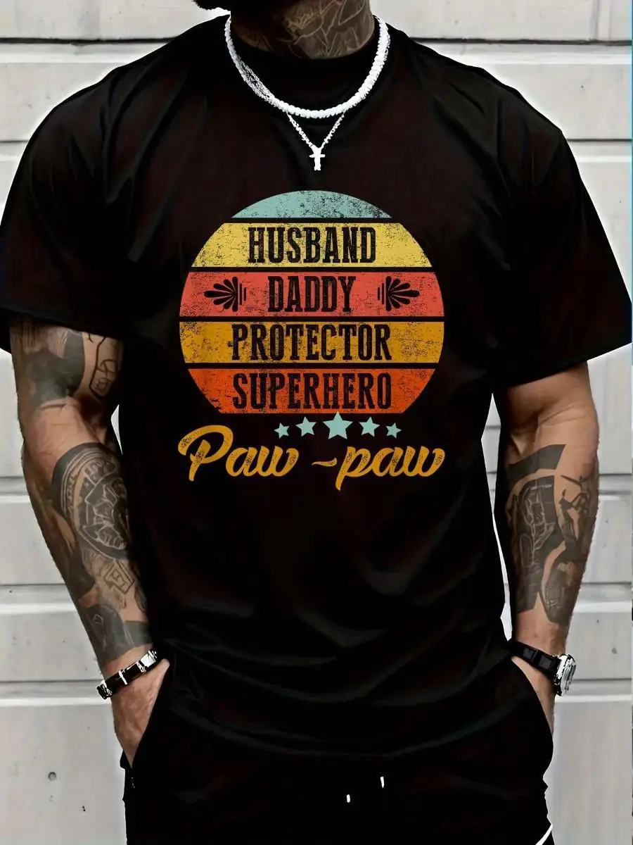 100_ Cotton Father s Day Gifts Papa Husband Daddy Protector Hero Paw-Paw T-Shirt Men s Women s Vintage Summer Vacation Tops Graphic Tee