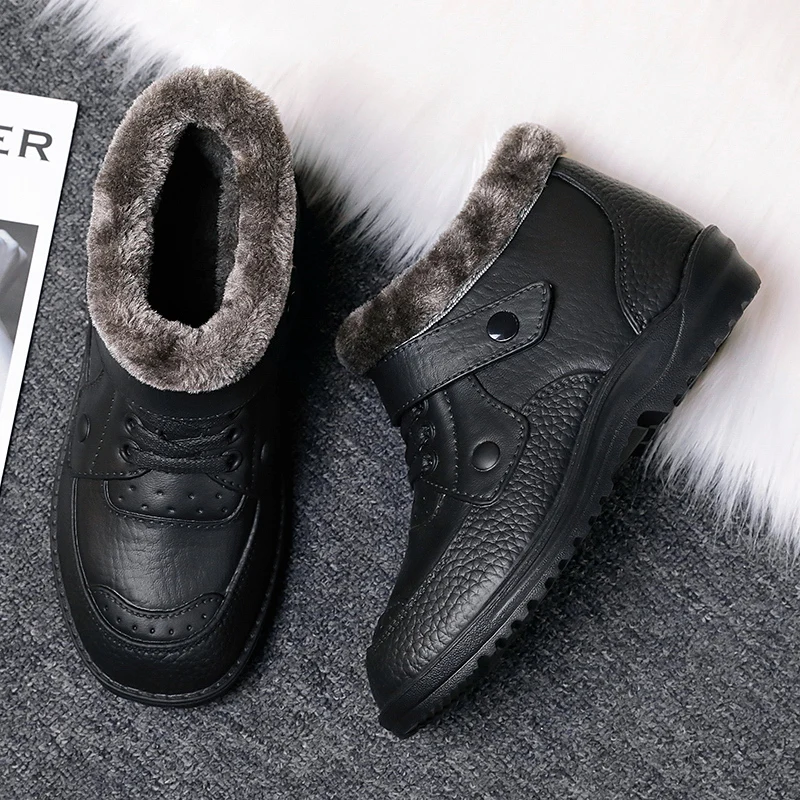 Men's winter warm snow boots plush-lined booties with non-slip soft soles and comfortable cold weather outdoor warm men's shoes