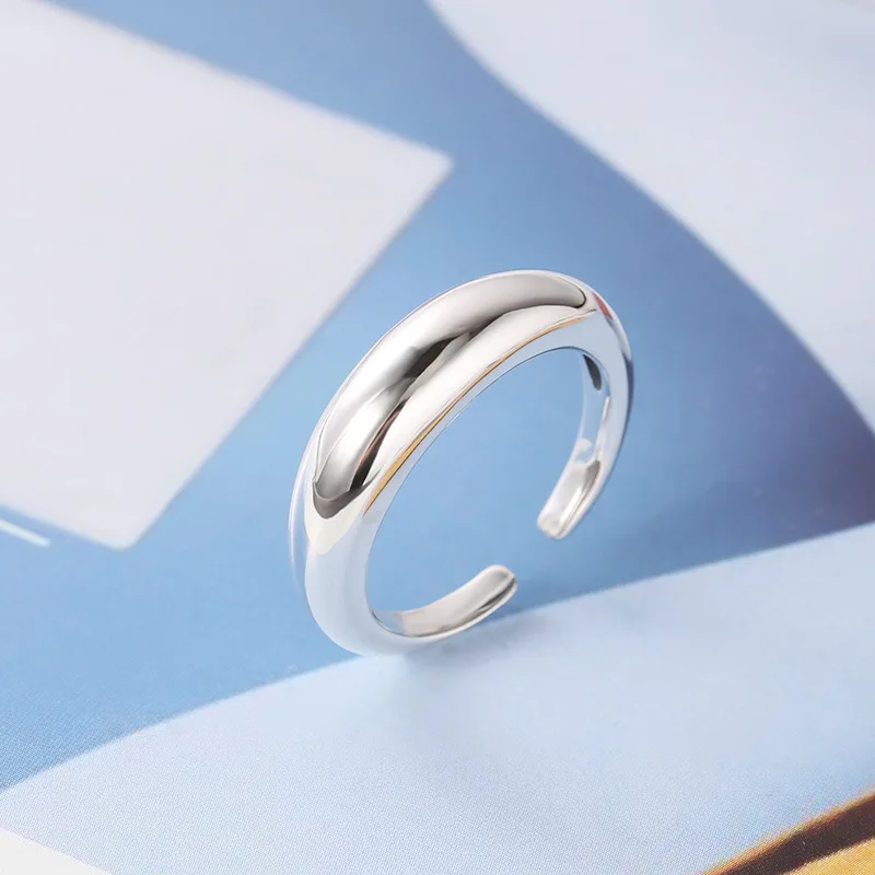 s925 sterling silver ring women's glossy trendy simple opening ring index finger creative personality Thai silver Korean jewelry