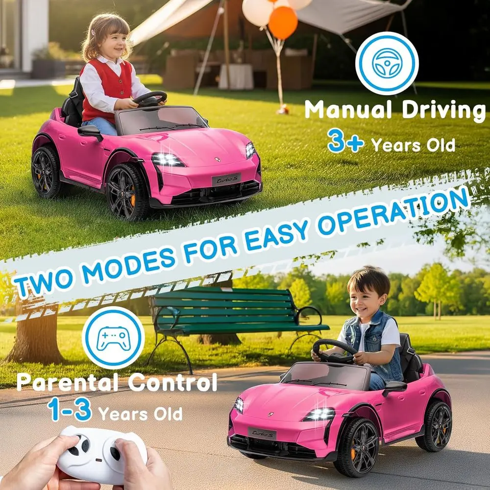12V キッズライドオンカー、ライセンス取得済みポルシェ・タイカン電動カー（幼児向け）、バッテリー駆動の乗用玩具、リモコン付き